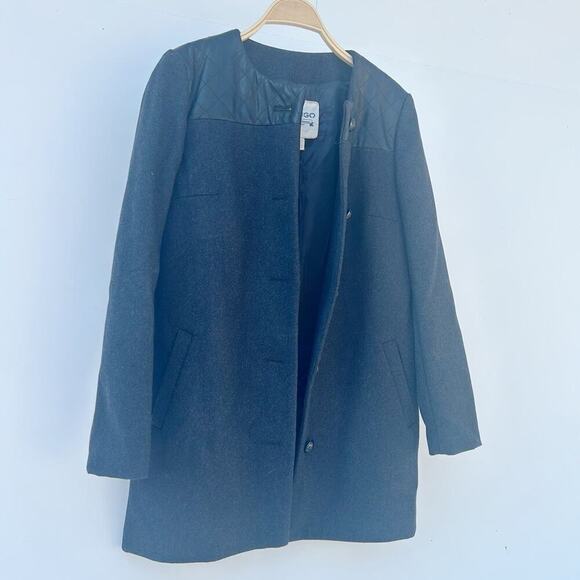 Mango Women’s Quilted Faux Leather Wool Button Up Coat Jacket Black Small - Picture 3 of 12